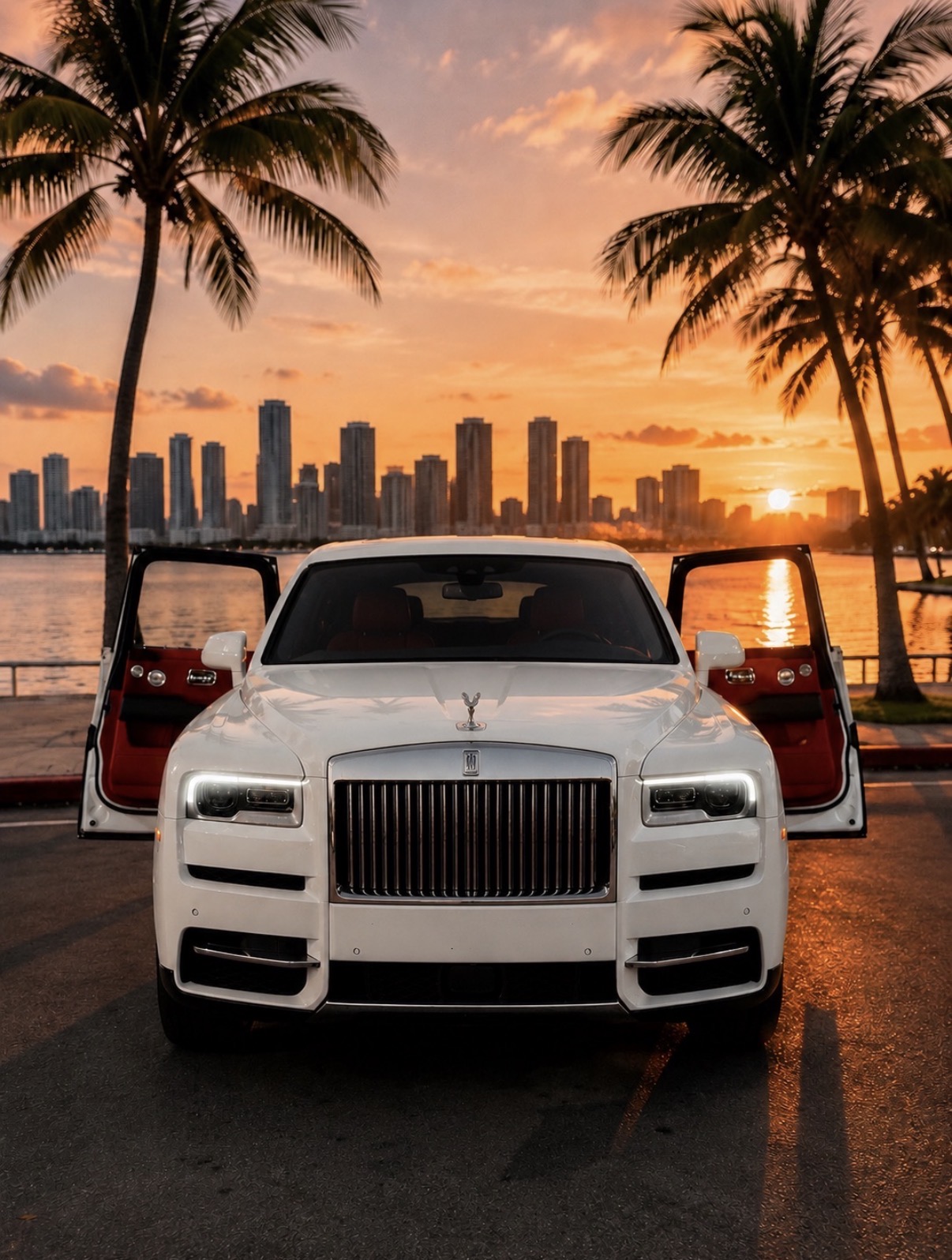 Rolls Royce Cullinan luxury chauffeur Miami VIP sunset Brickell